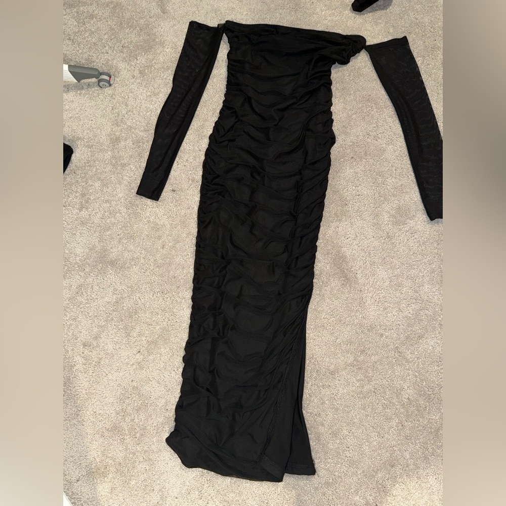 SHEIN Black Long Sleeve Ruched Dress